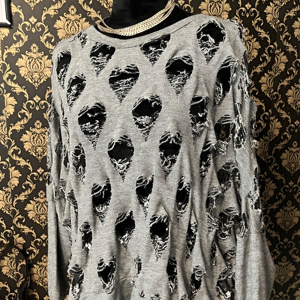 Michael Lauren Frayed Edge Sweater in Gray